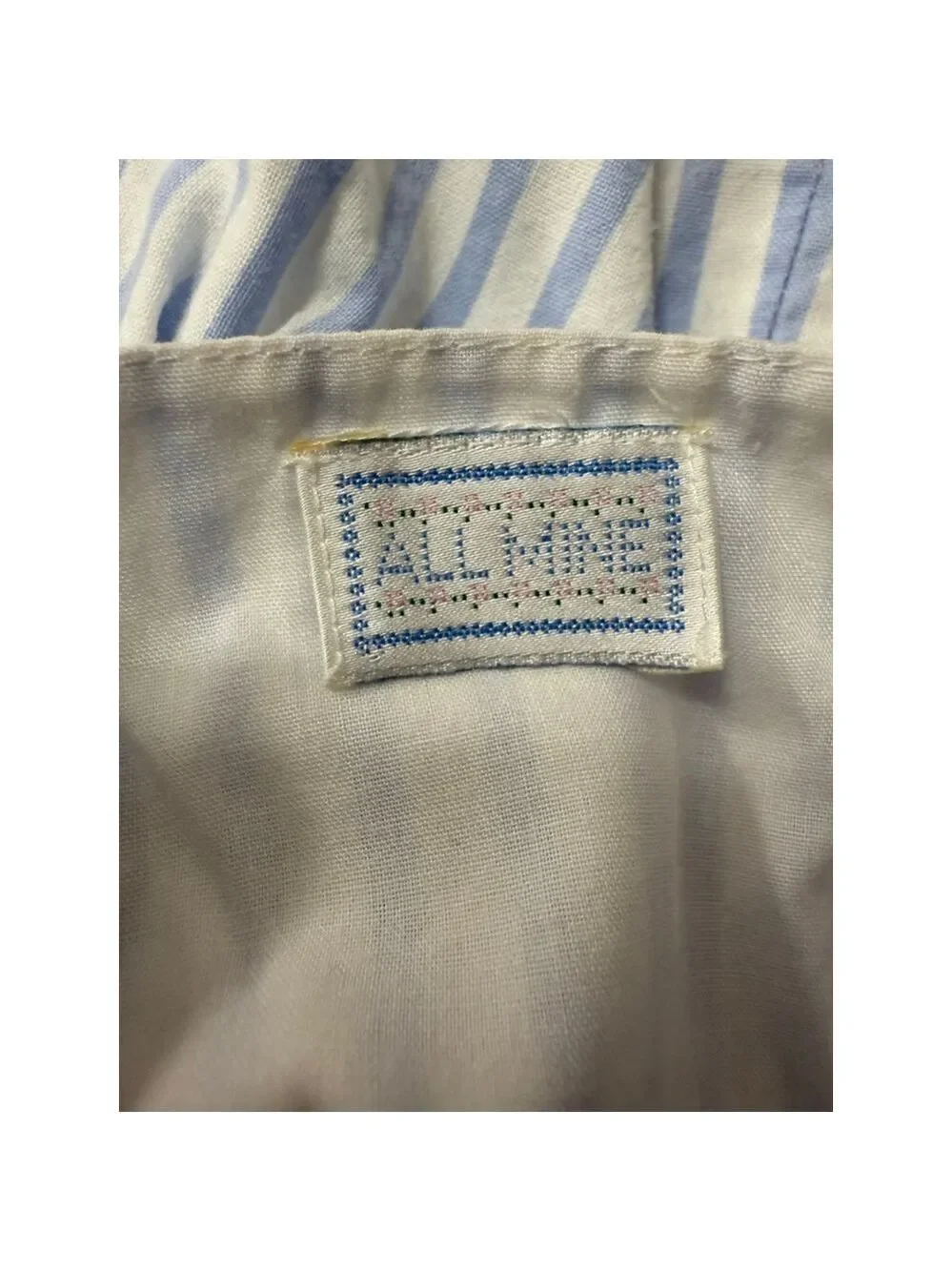 Vintage All Mine Baby Romper Blue White Stripe Overalls Embroidered Animals 6–12